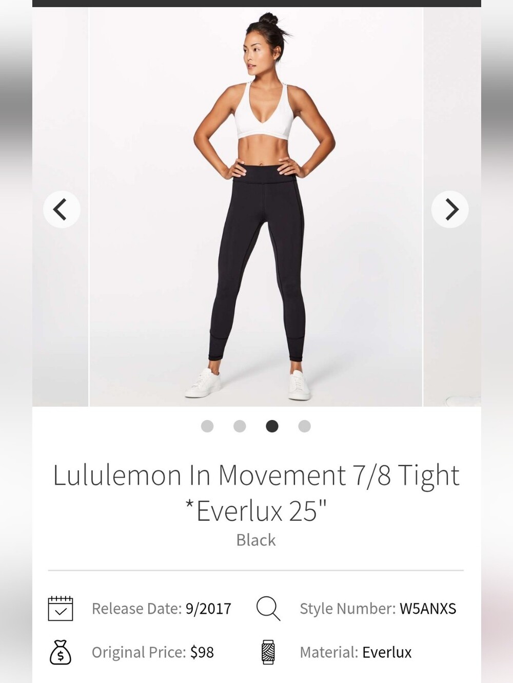 lululemon athletica In Movement 7/8 Tight Everlux 25" - Black Sz 6